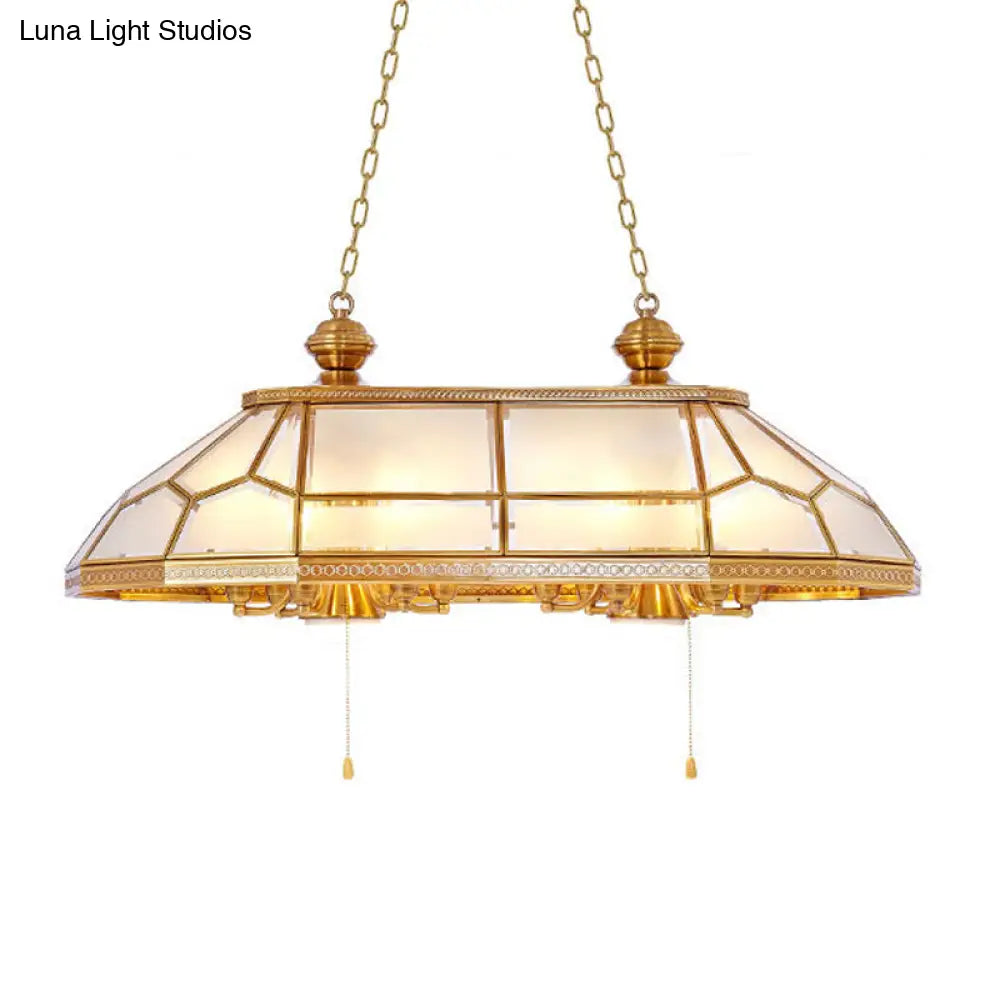 Opal Blown Glass Colonial Island Light With Gold Finish - 8-Head Hanging Pendant For Living Room