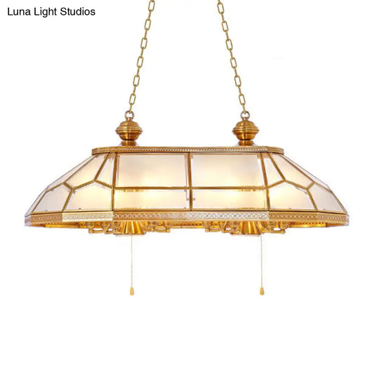 Opal Blown Glass Colonial Island Light With Gold Finish - 8-Head Hanging Pendant For Living Room