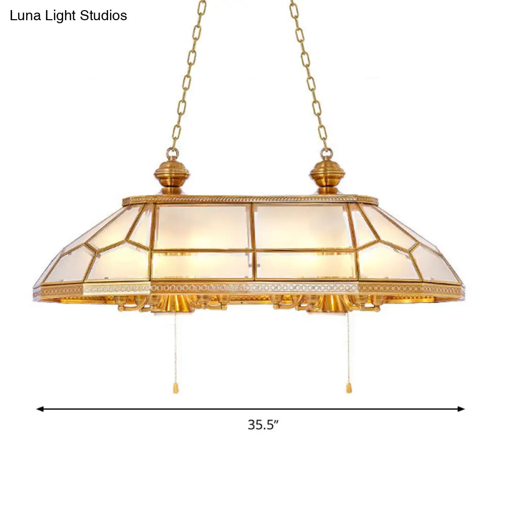 Opal Blown Glass Colonial Island Light With Gold Finish - 8-Head Hanging Pendant For Living Room