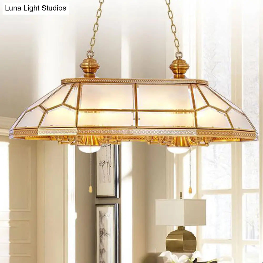 Opal Blown Glass Colonial Island Light With Gold Finish - 8-Head Hanging Pendant For Living Room