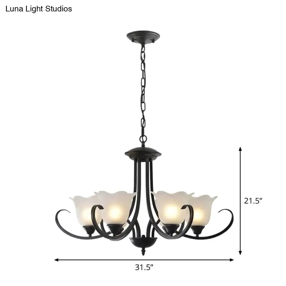 Opal Frosted Glass Black Chandelier - Farmhouse Ceiling Pendant Lamp (3/8/9-Light) With Scrolling