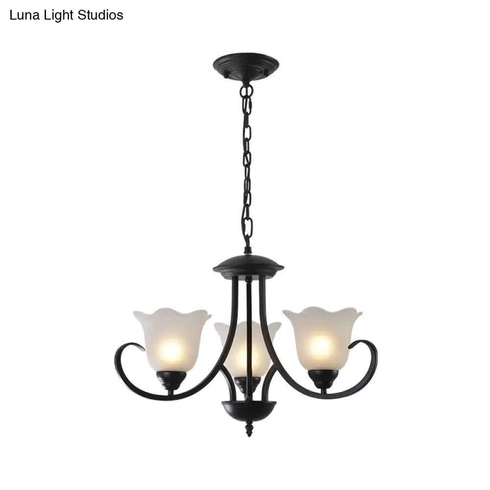 Opal Frosted Glass Black Chandelier - Farmhouse Ceiling Pendant Lamp (3/8/9-Light) With Scrolling