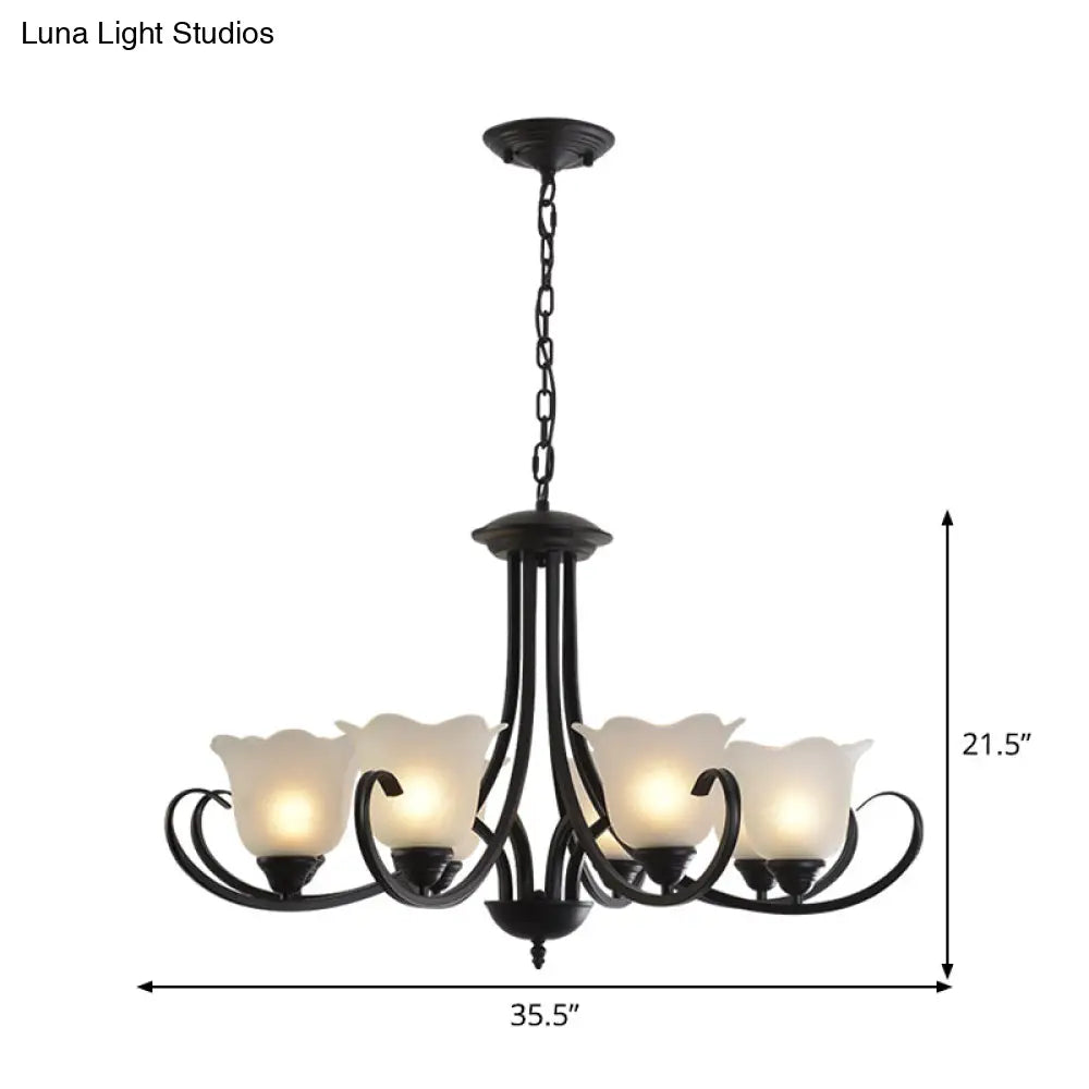 Opal Frosted Glass Black Chandelier - Farmhouse Ceiling Pendant Lamp (3/8/9-Light) With Scrolling