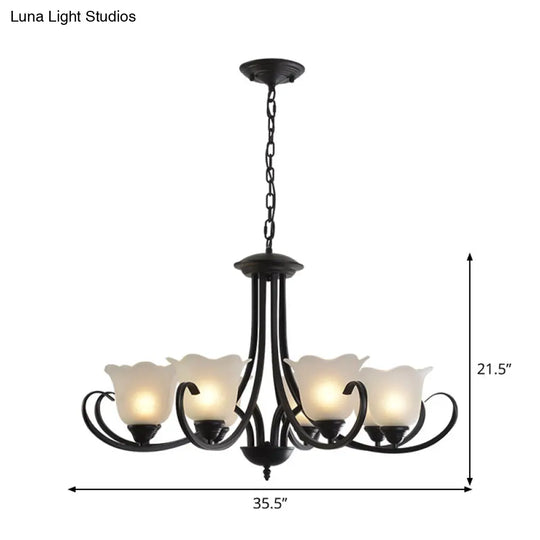 Opal Frosted Glass Black Chandelier - Farmhouse Ceiling Pendant Lamp (3/8/9-Light) With Scrolling