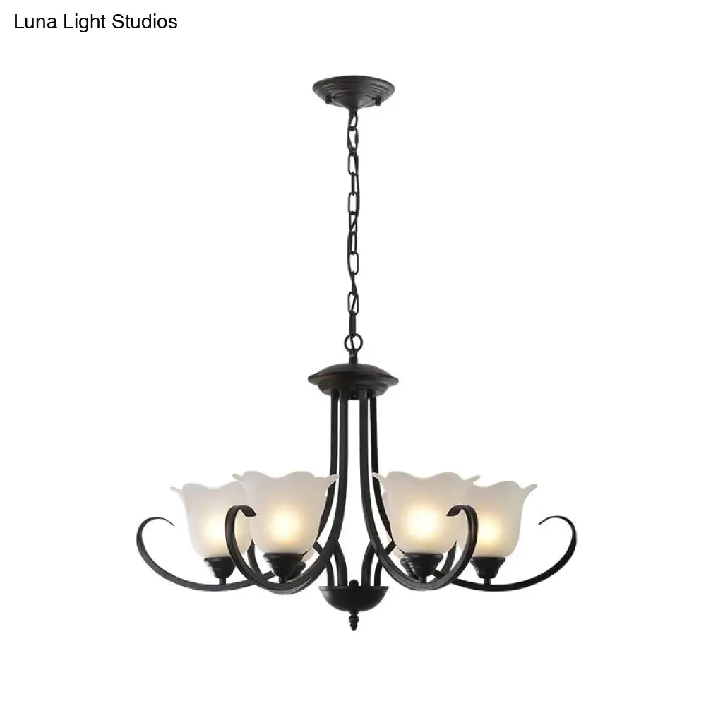 Opal Frosted Glass Black Chandelier - Farmhouse Ceiling Pendant Lamp (3/8/9-Light) With Scrolling