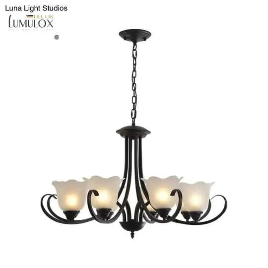 Opal Frosted Glass Black Chandelier Floral 3/8/9-Light Farmhouse Ceiling Pendant Lamp With