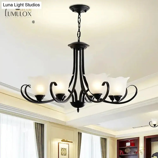 Opal Frosted Glass Black Chandelier Floral 3/8/9-Light Farmhouse Ceiling Pendant Lamp With