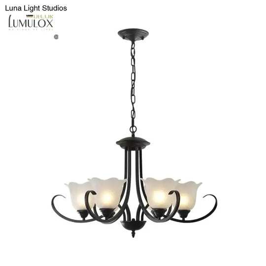 Opal Frosted Glass Black Chandelier Floral 3/8/9-Light Farmhouse Ceiling Pendant Lamp With