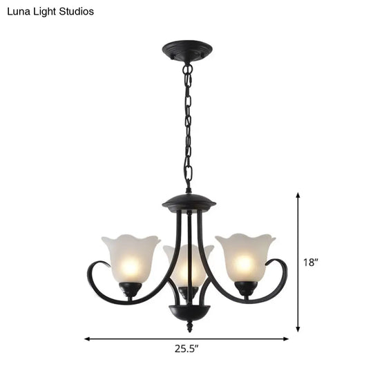 Opal Frosted Glass Black Chandelier - Farmhouse Ceiling Pendant Lamp (3/8/9-Light) With Scrolling