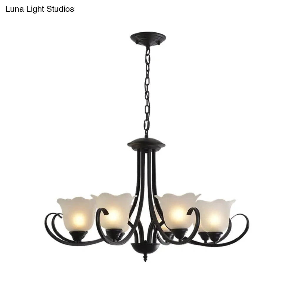 Opal Frosted Glass Black Chandelier - Farmhouse Ceiling Pendant Lamp (3/8/9-Light) With Scrolling