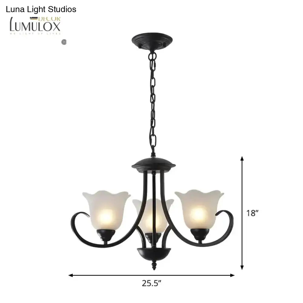 Opal Frosted Glass Black Chandelier Floral 3/8/9-Light Farmhouse Ceiling Pendant Lamp With