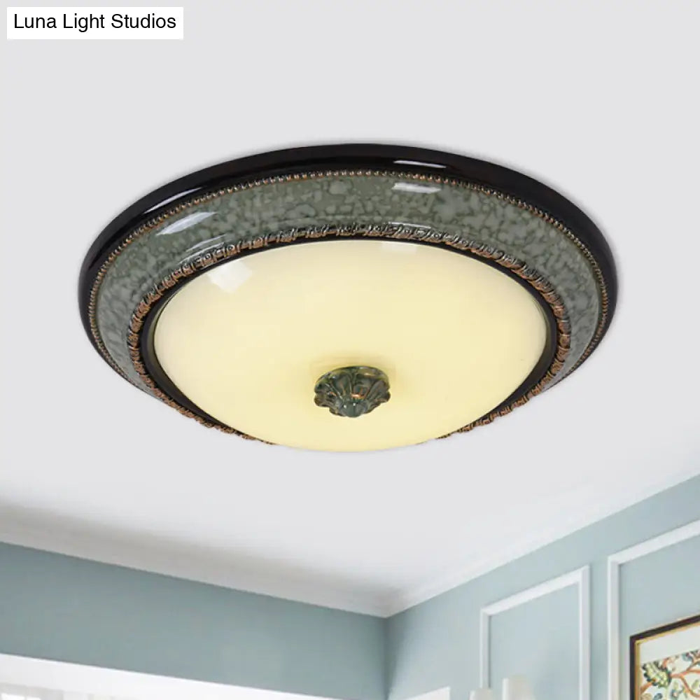 Opal Frosted Glass Bowl Ceiling Light With Led Flush Mount - Classical Bedroom Fixture Faux Marble