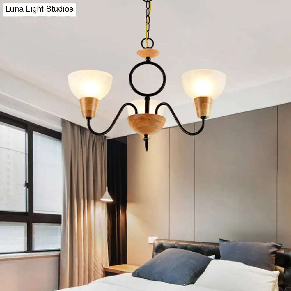 Frosted Glass Chandelier With Nordic Wood Accents For Bedroom Lighting 3 /