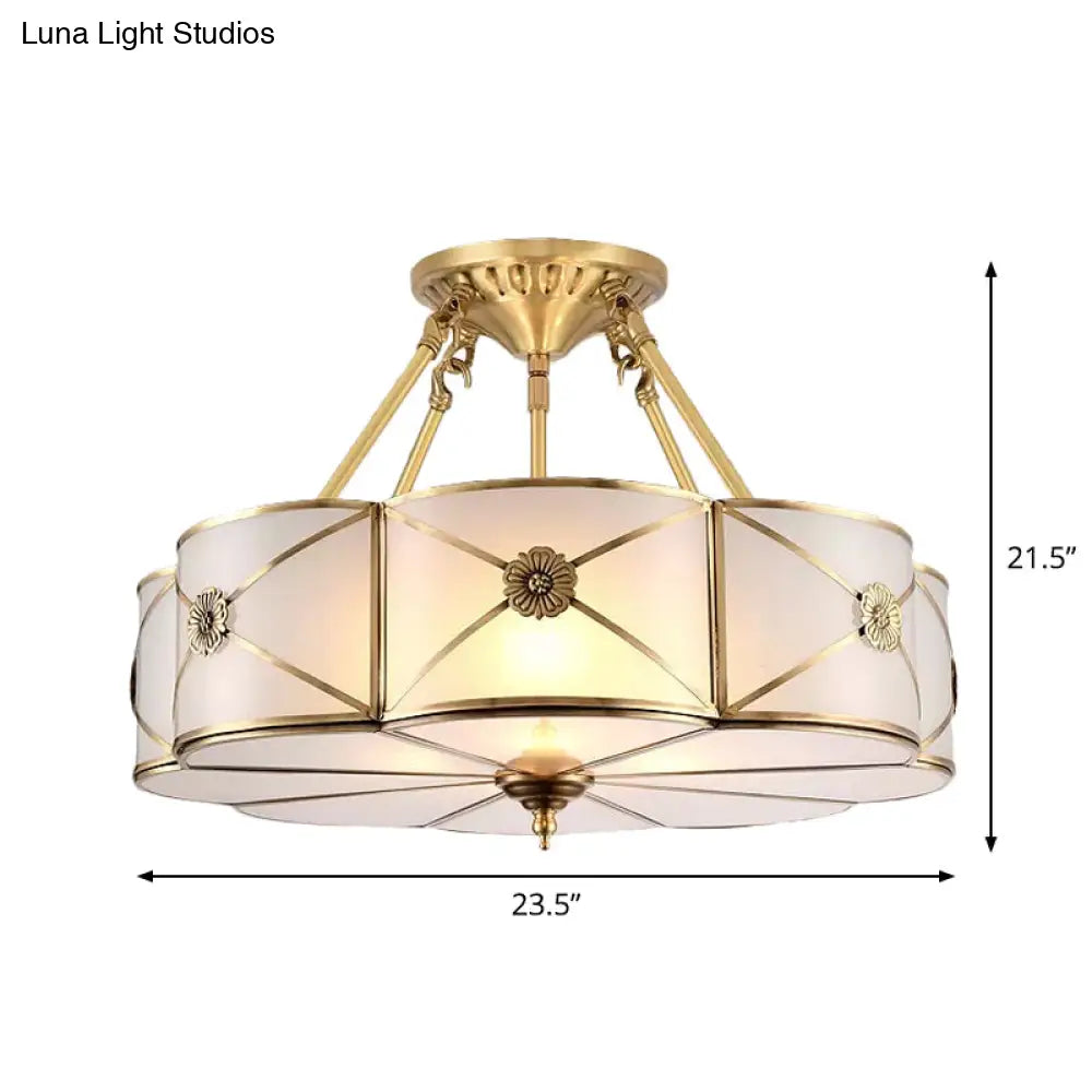 Opal Frosted Glass Brass Ceiling Light With Adjustable Size And Flush Mount