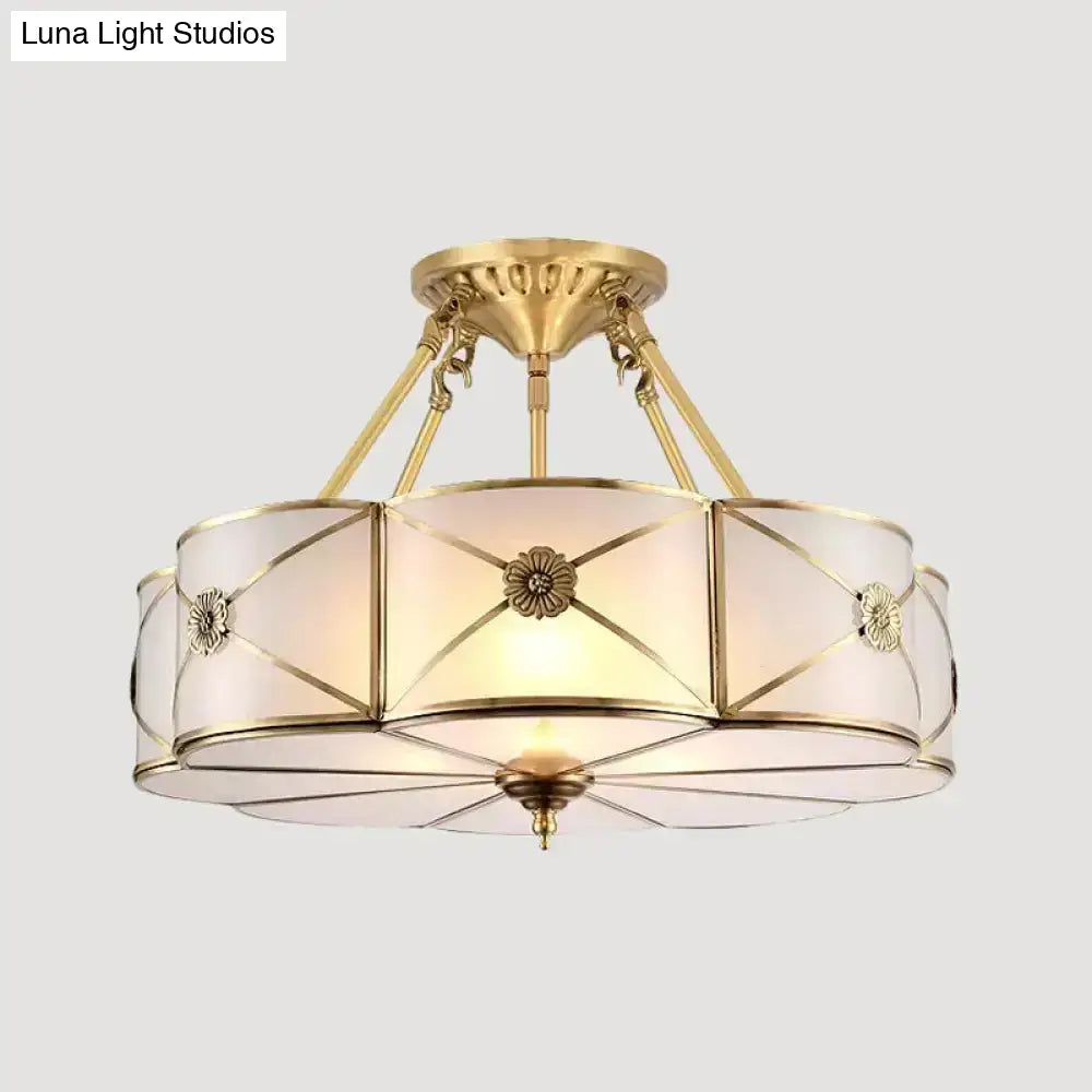 Opal Frosted Glass Brass Ceiling Light With Adjustable Size And Flush Mount