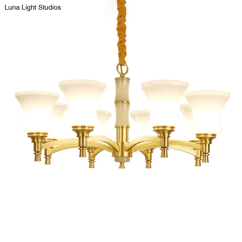 Opal Frosted Glass Chandelier Pendant Lamp - Traditional Flare Lighting For Bedroom