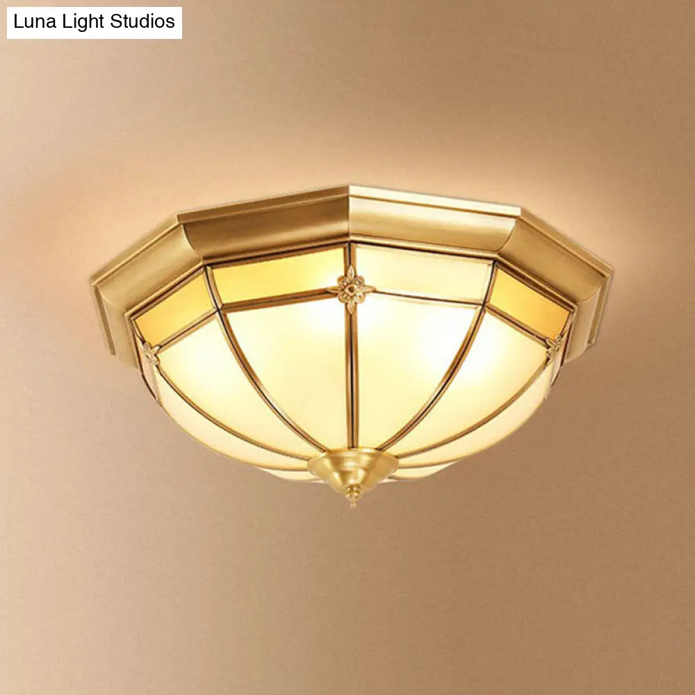 Opal Frosted Glass Colonial Dome Flush Mount Lighting In Brass 6 /