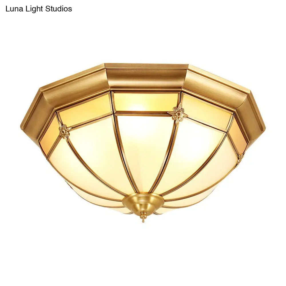 Opal Frosted Glass Colonial Dome Flush Mount Lighting In Brass