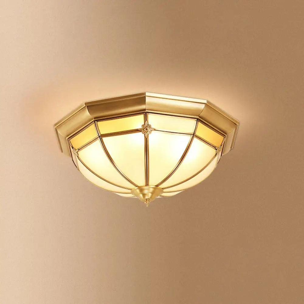 Opal Frosted Glass Colonial Dome Flush Mount Lighting In Brass 3 /