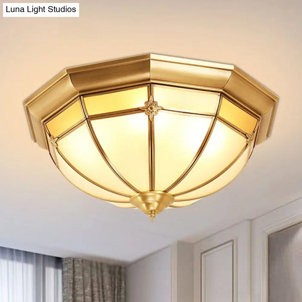 Opal Frosted Glass Colonial Dome Flush Mount Lighting In Brass