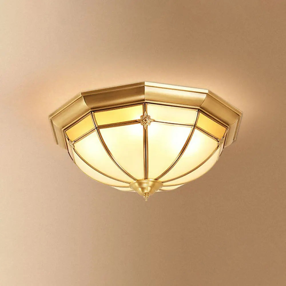 Opal Frosted Glass Colonial Dome Flush Mount Lighting In Brass 4 /