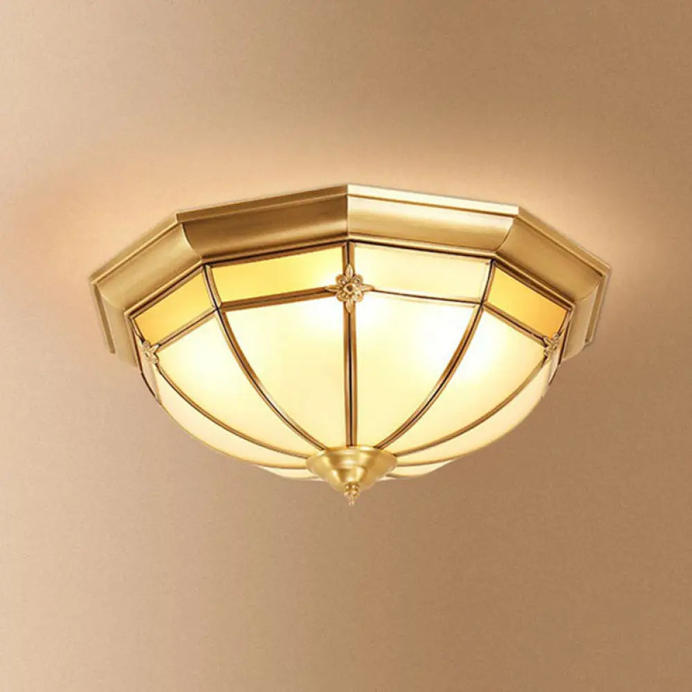 Opal Frosted Glass Colonial Dome Flush Mount Lighting In Brass 6 /