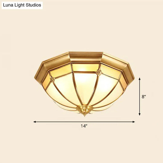 Opal Frosted Glass Colonial Dome Flush Mount Lighting In Brass