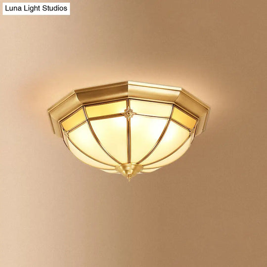 Opal Frosted Glass Colonial Dome Flush Mount Lighting In Brass 3 /