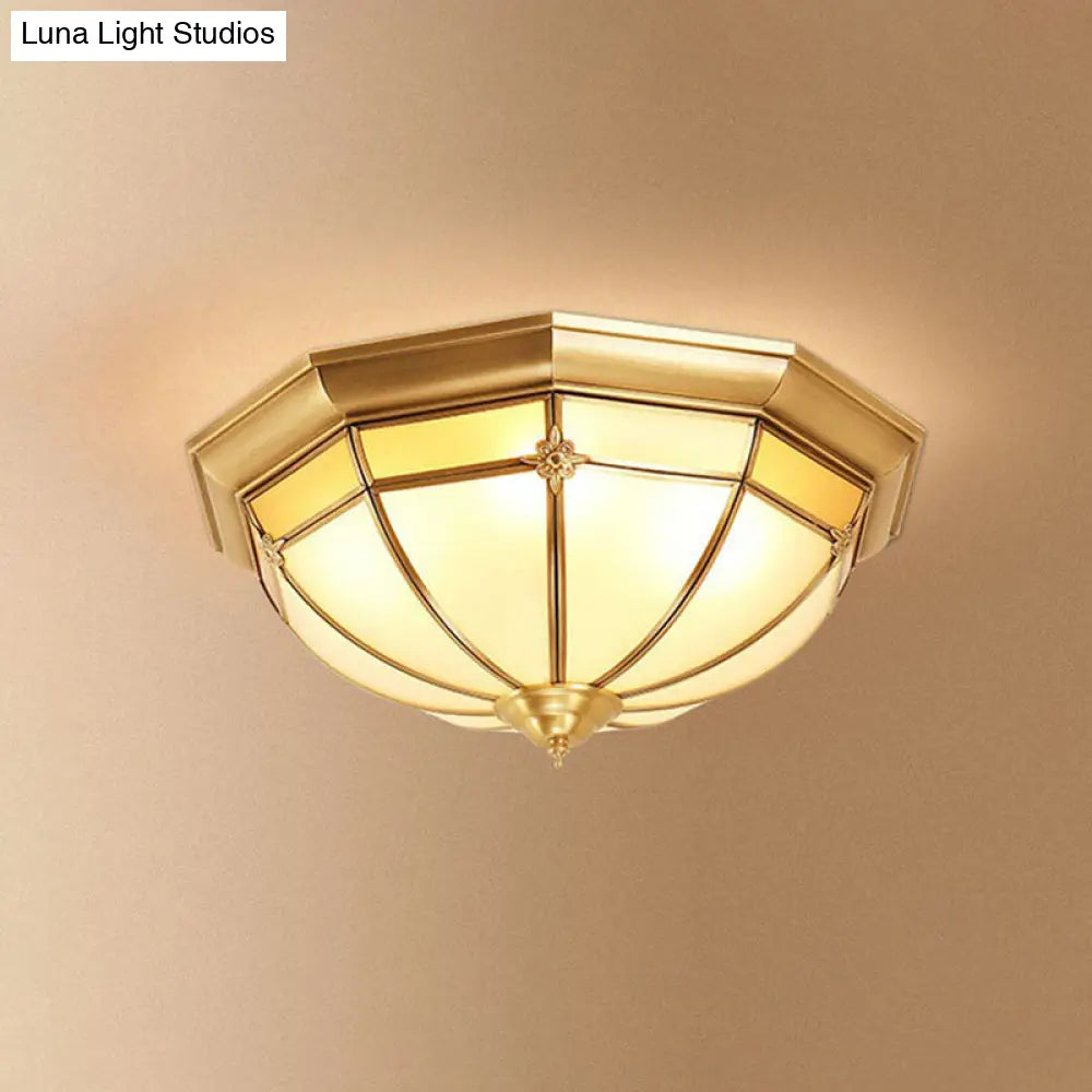 Opal Frosted Glass Colonial Dome Flush Mount Lighting In Brass 4 /