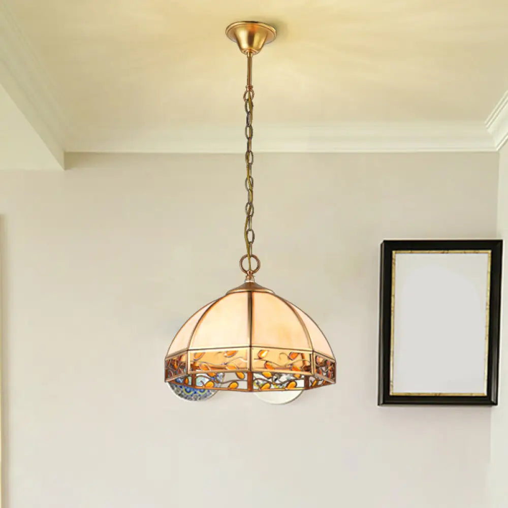 Opal Frosted Glass Dome Pendant Light - Colonial Beige 1-Head Hanging Fixture For Dining Room