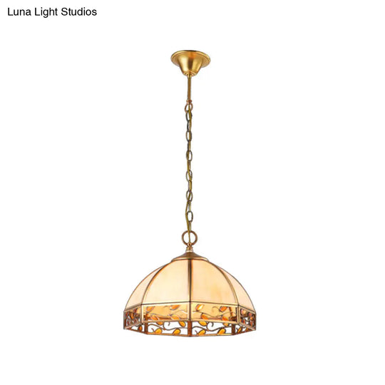 Opal Frosted Glass Dome Pendant Light - Colonial Beige 1-Head Hanging Fixture For Dining Room