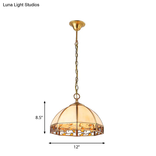 Opal Frosted Glass Dome Pendant Light - Colonial Beige 1-Head Hanging Fixture For Dining Room