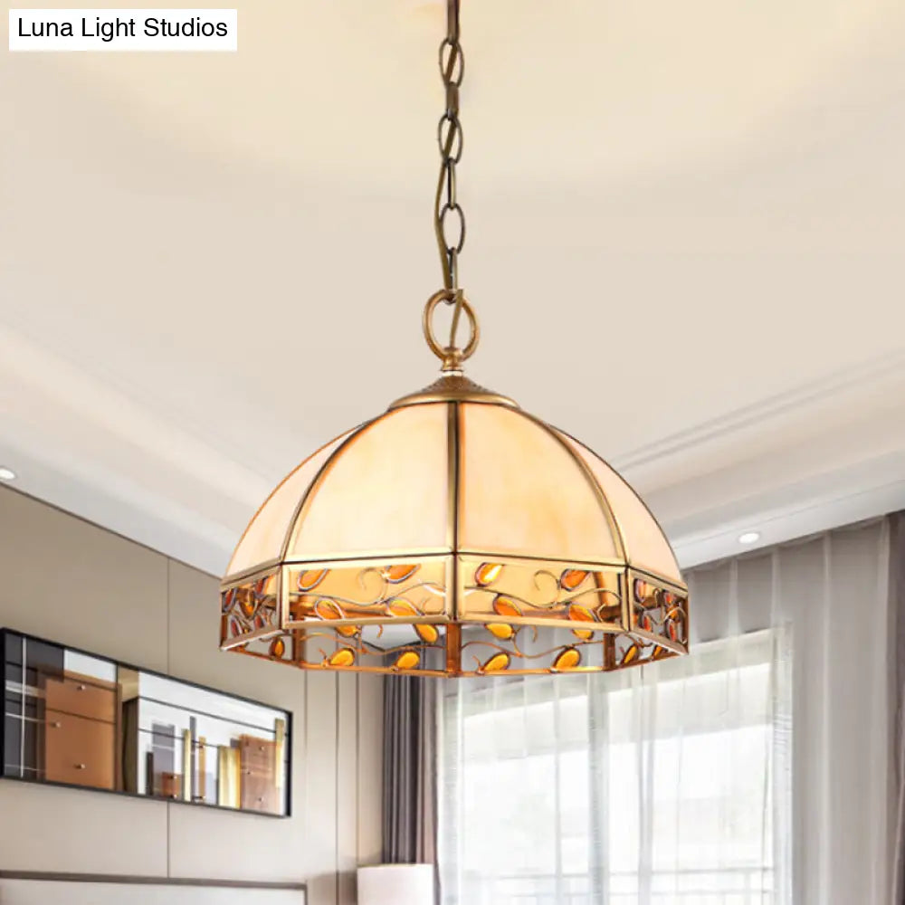 Opal Frosted Glass Dome Pendant Light - Colonial Beige 1-Head Hanging Fixture For Dining Room