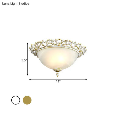 Opal Frosted Glass Flushmount Countryside Brass/White Floral Ceiling Lamp 11’/19.5’ Wide