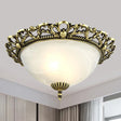 Opal Frosted Glass Flushmount Countryside Brass/White Floral Ceiling Lamp 11’/19.5’ Wide Brass / 11’