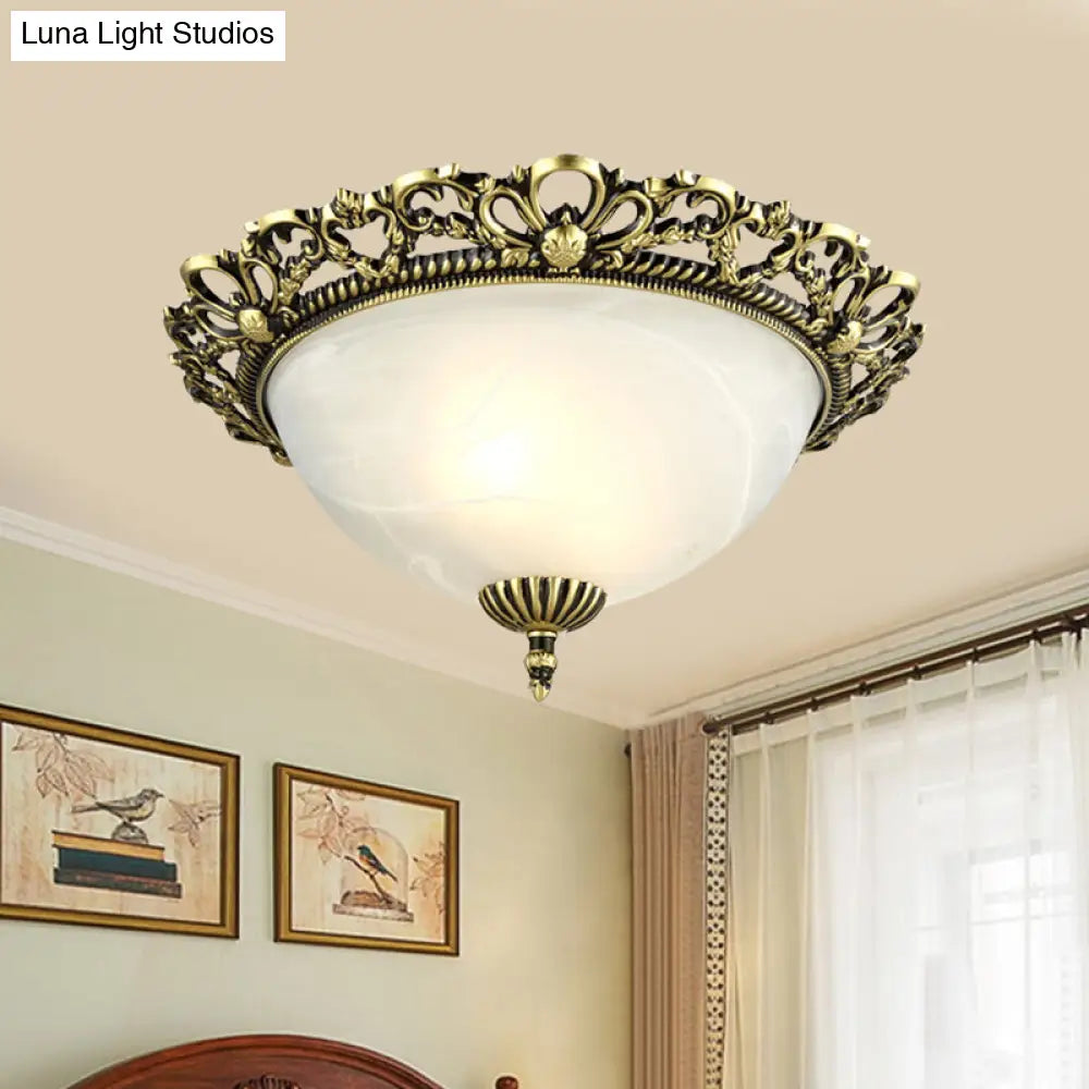 Opal Frosted Glass Flushmount Countryside Brass/White Floral Ceiling Lamp 11’/19.5’ Wide