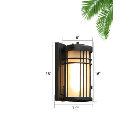 Opal Frosted Glass Minimalist Wall Sconce In Black - Courtyard Lamp With 1-Bulb / 16