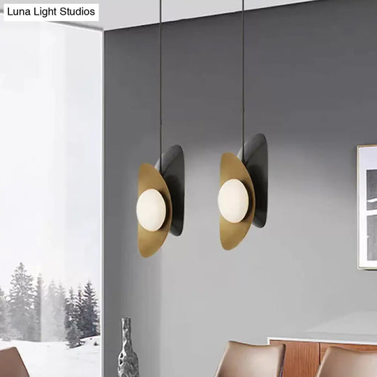Postmodern Designer Pebble Pendant Light Kit With Opal Frosted Glass And 2 Lights - Black-Gold/Gold