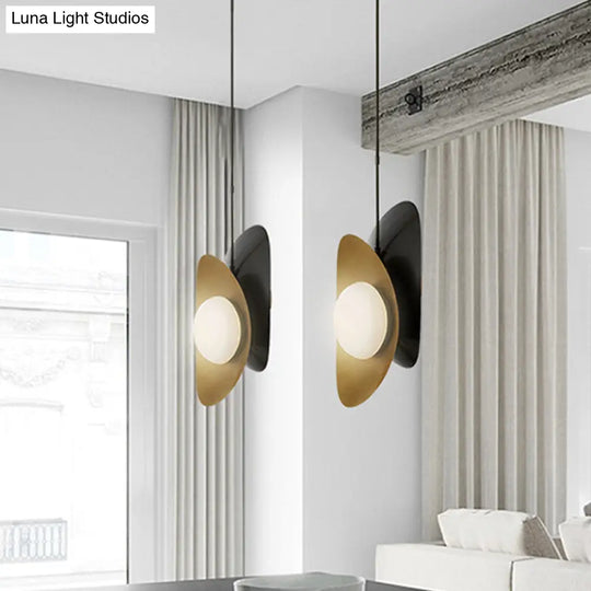 Postmodern Designer Pebble Pendant Light Kit With Opal Frosted Glass And 2 Lights - Black-Gold/Gold