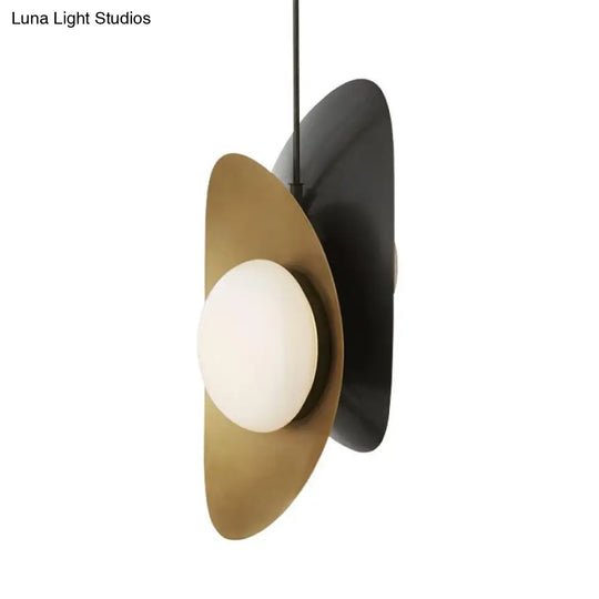 Postmodern Designer Pebble Pendant Light Kit With Opal Frosted Glass And 2 Lights - Black-Gold/Gold