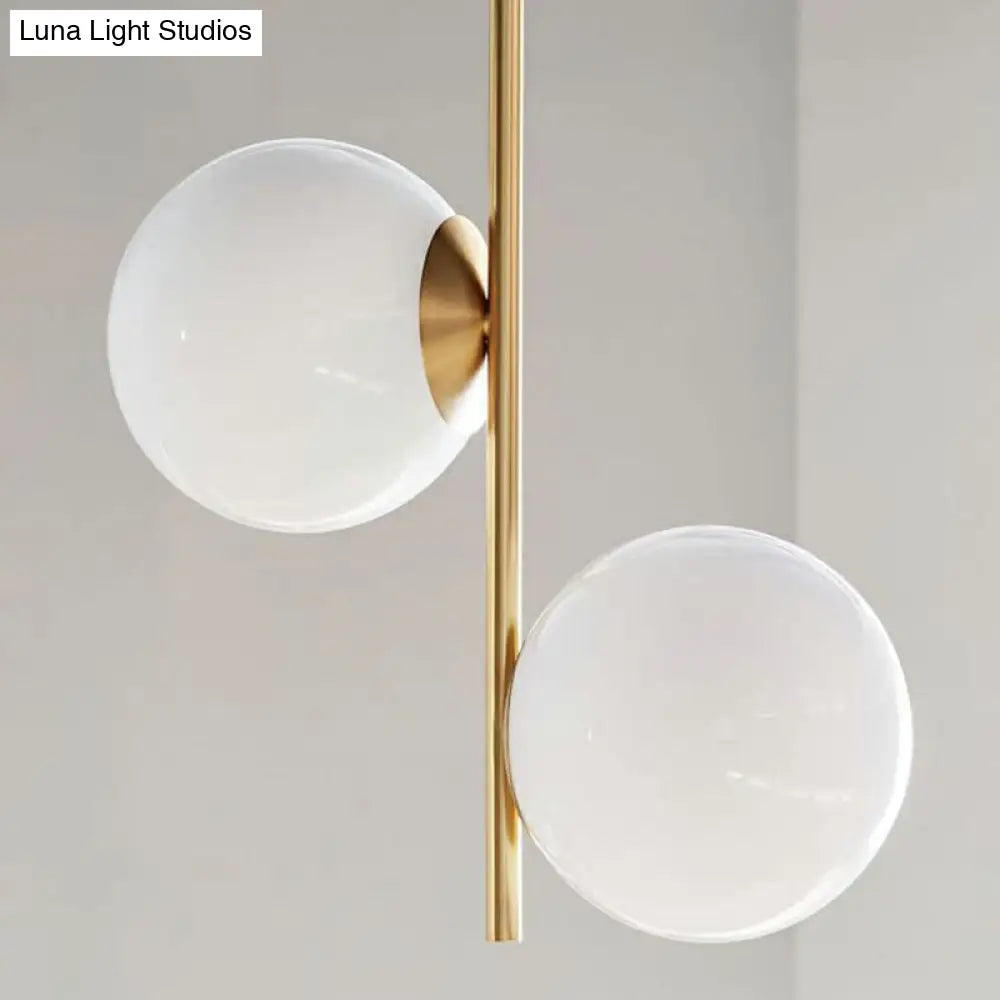 Opal Glass 2-Bulb Gold Globe Chandelier - Minimalist Suspension Lighting For Living Room