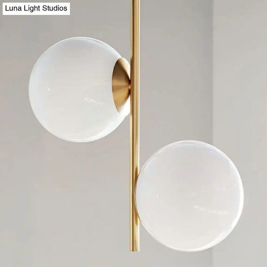 Opal Glass 2-Bulb Gold Globe Chandelier - Minimalist Suspension Lighting For Living Room