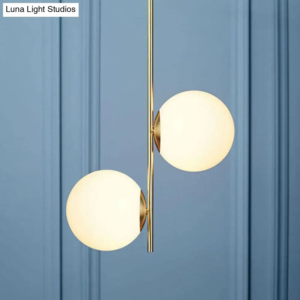 Opal Glass 2-Bulb Gold Globe Chandelier - Minimalist Suspension Lighting For Living Room