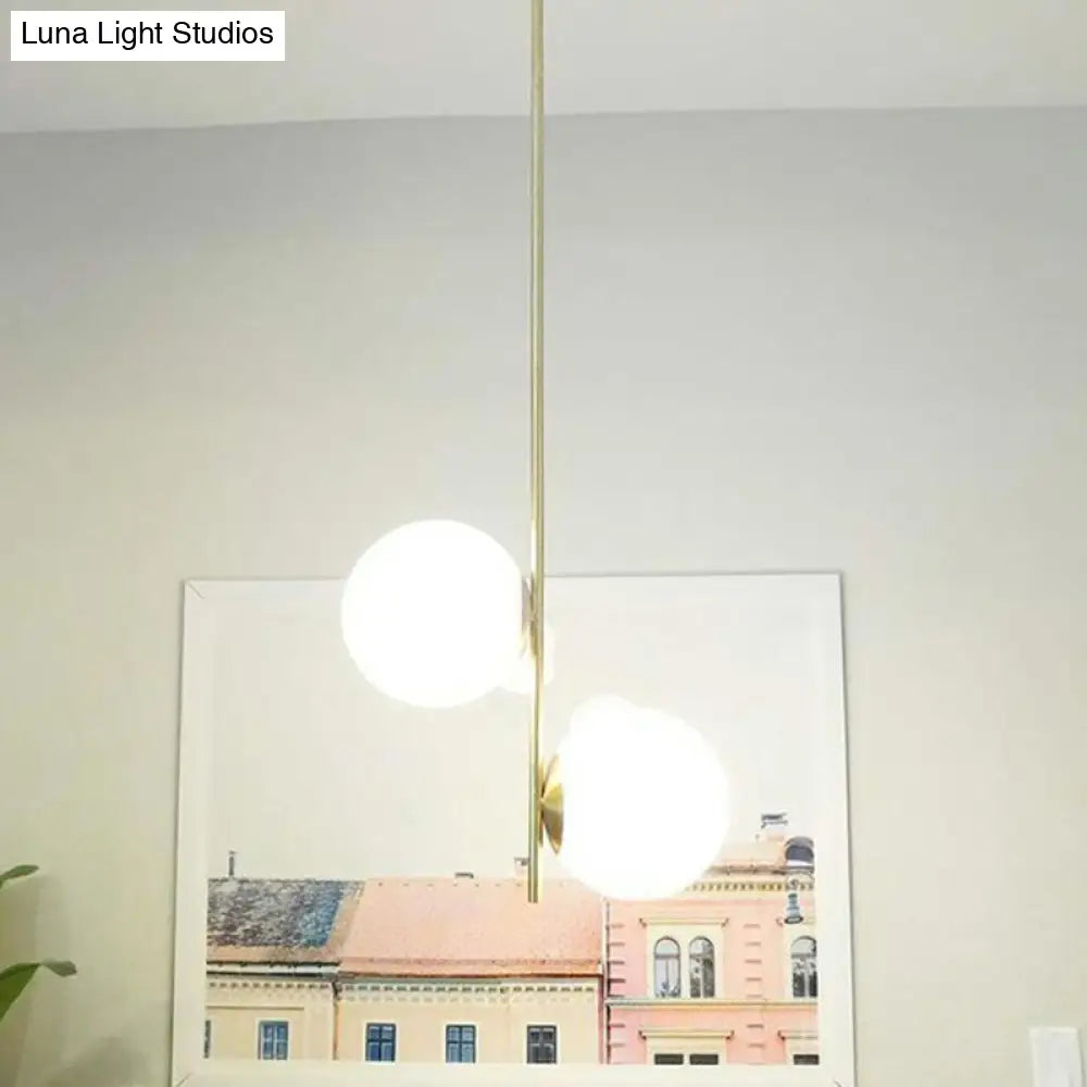 Opal Glass 2-Bulb Gold Globe Chandelier - Minimalist Suspension Lighting For Living Room