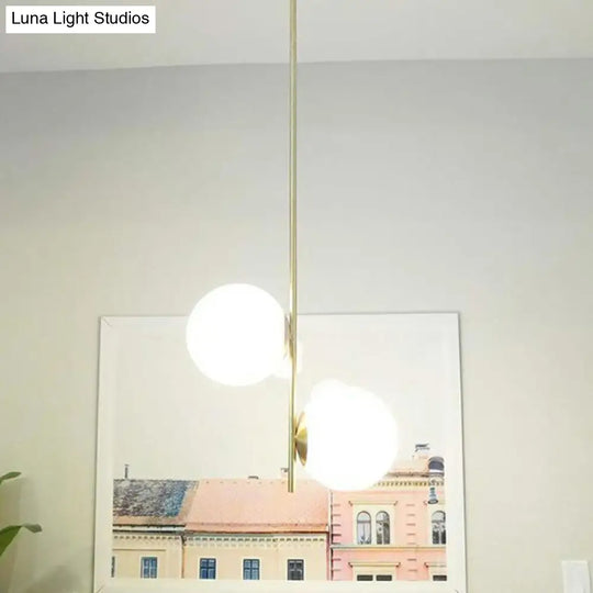 Opal Glass 2-Bulb Gold Globe Chandelier - Minimalist Suspension Lighting For Living Room