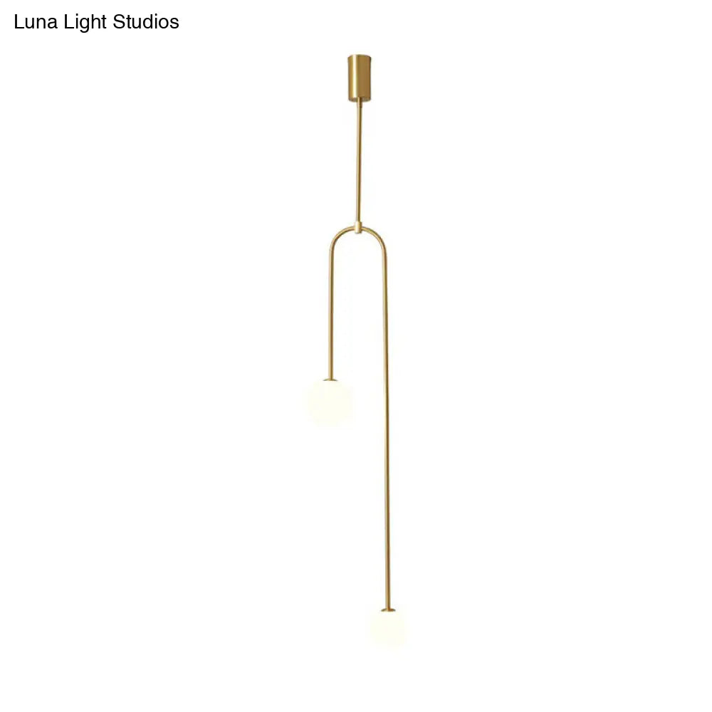 Opal Glass 2-Light Minimalistic Pendant Ceiling Light In Brass – Bedside Chandelier