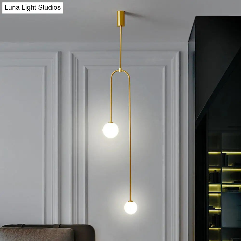 Opal Glass 2-Light Pendant Ceiling Light | Minimalistic Orb Design Brass Finish