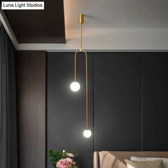 Opal Glass 2-Light Pendant Ceiling Light | Minimalistic Orb Design Brass Finish