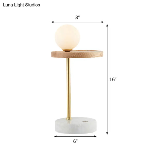 Opal Glass Asian Nightstand Lamp With Wood Sphere Design - Perfect For Living Room