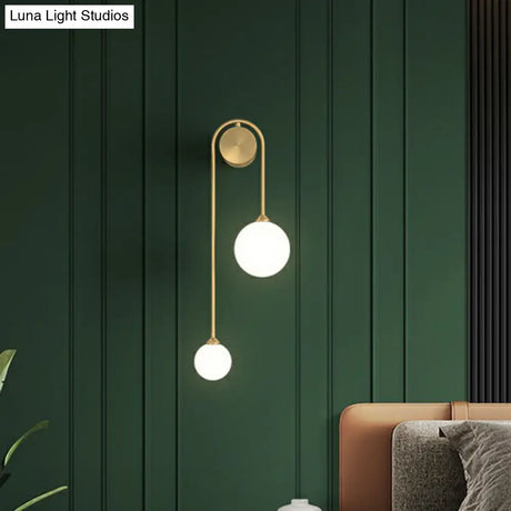 Opal Glass Ball Designer Sconce With 2 Gold Heads For Wall Mounting In Living Room